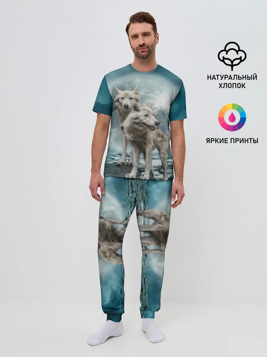 Мужская пижама с брюками / Волки
