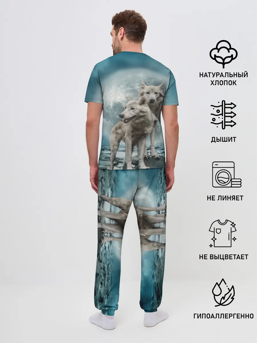 Мужская пижама с брюками / Волки