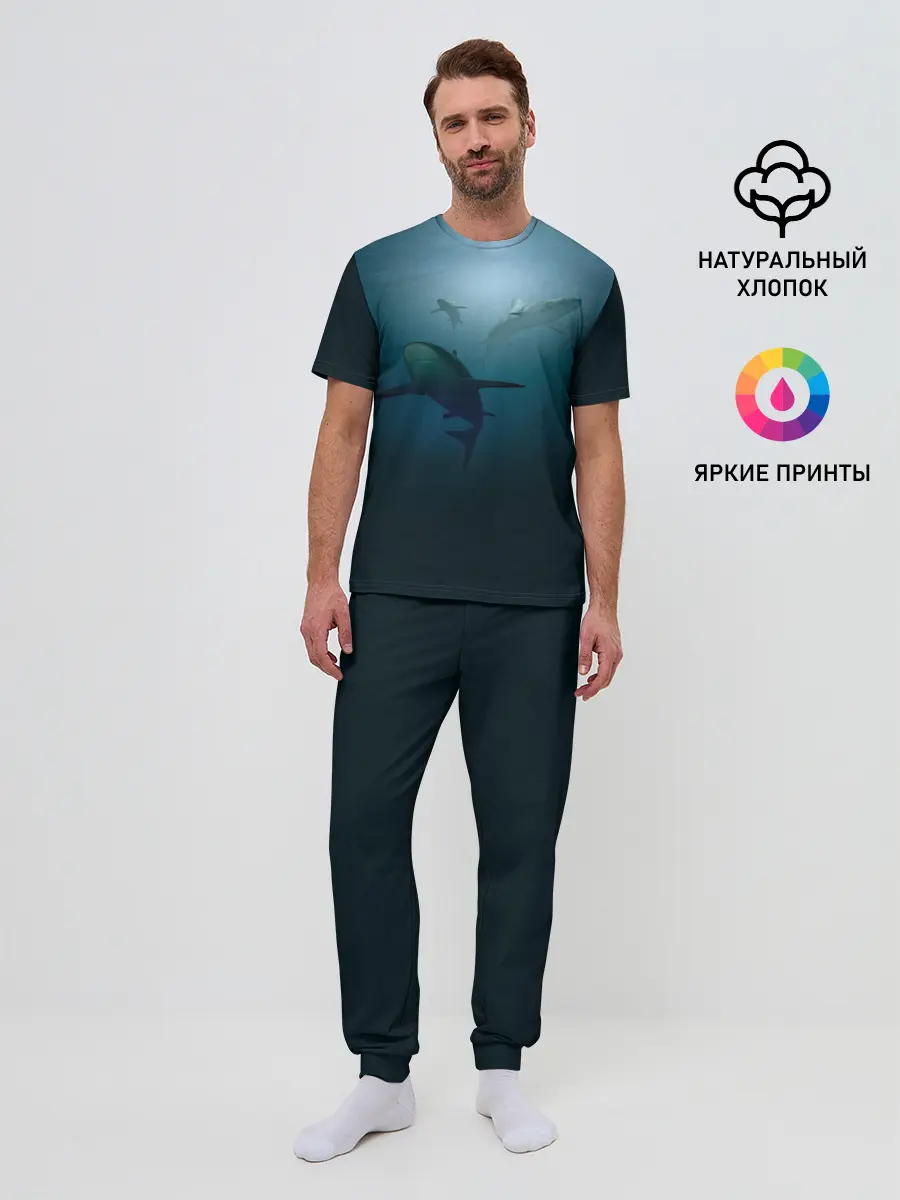 Мужская пижама с брюками / Акулы