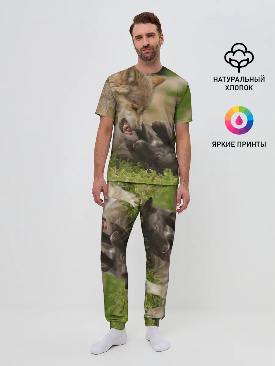 Мужская пижама с брюками / Волки