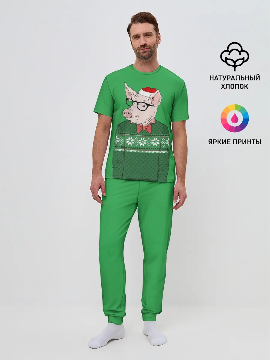 Мужская пижама с брюками / New Year Hipster Pig