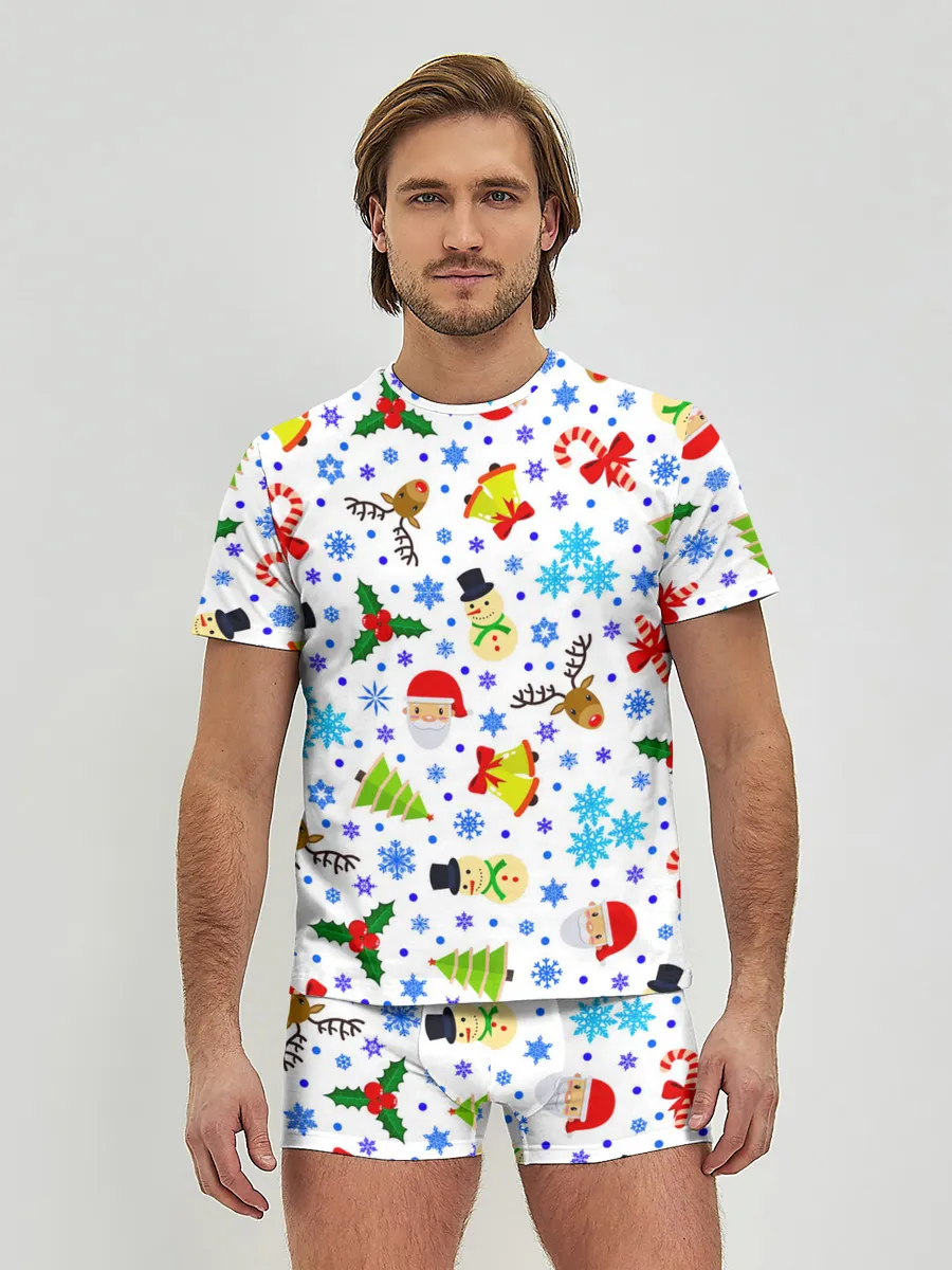 Мужские трусы с футболкой / Новогодний - Рождественский узор