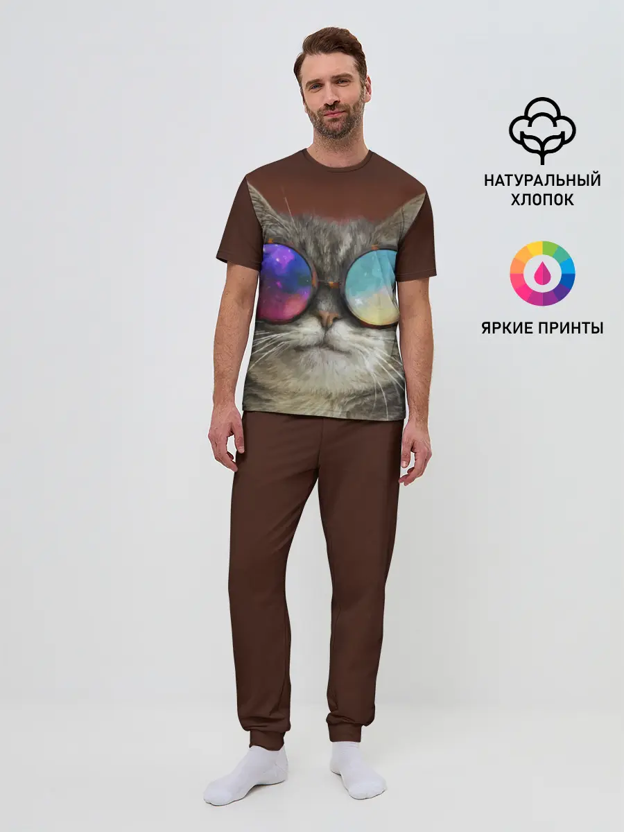 Мужская пижама с брюками / котейки