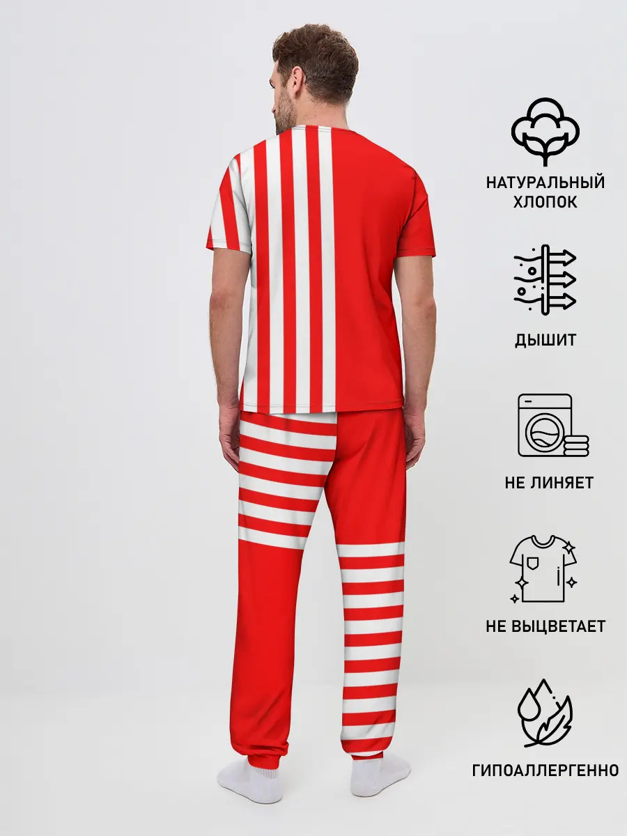 Мужская пижама с брюками / Красно-белый воин