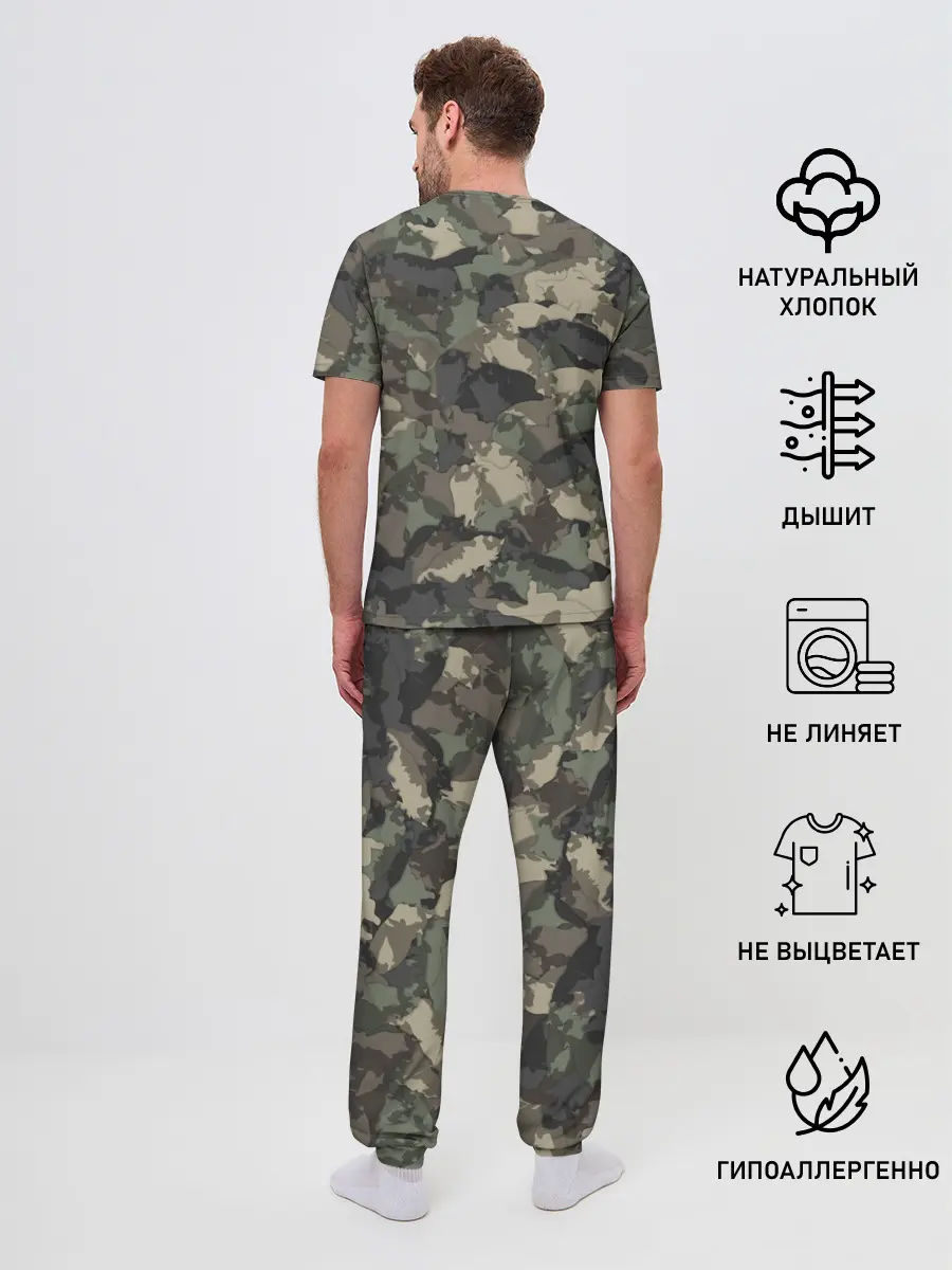 Мужская пижама с брюками / Камуфляж с толстыми котами