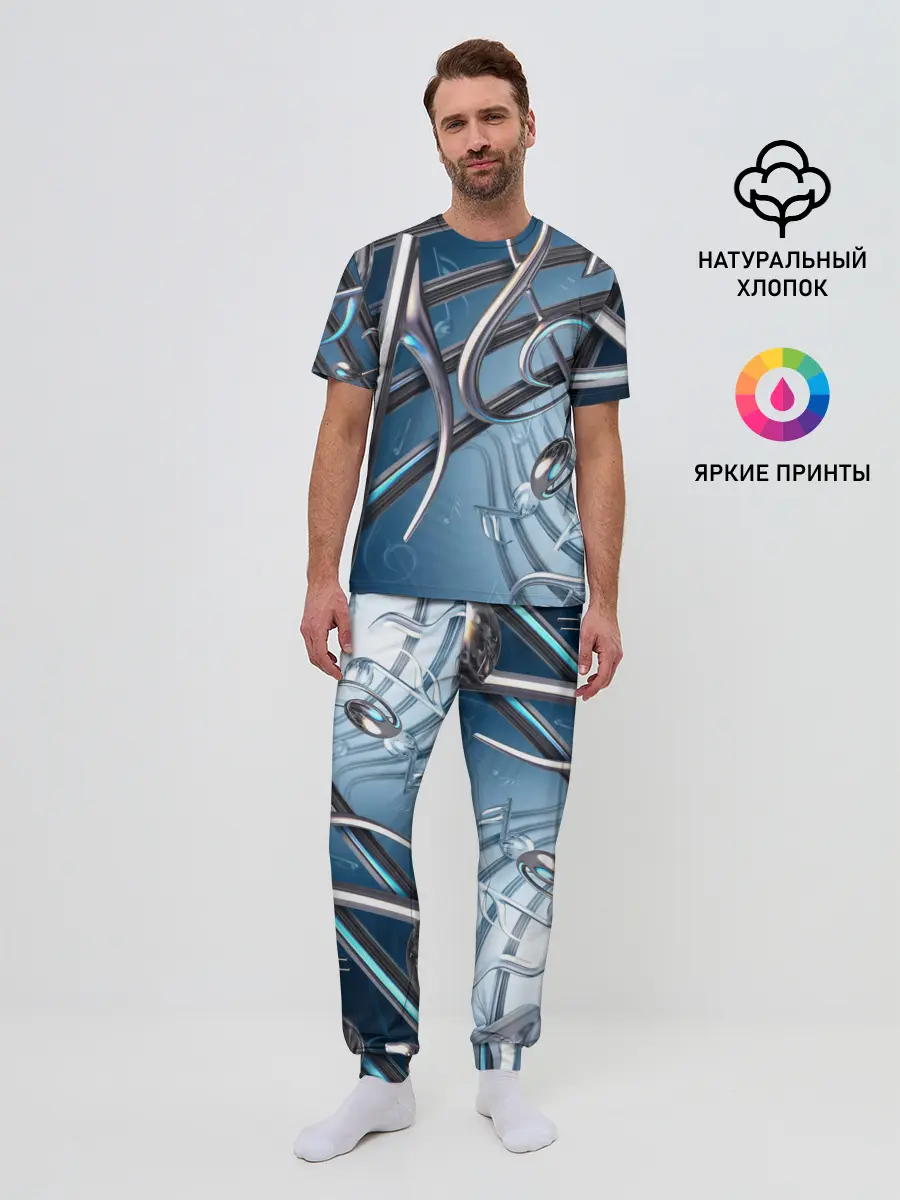 Мужская пижама с брюками / Металлические ноты