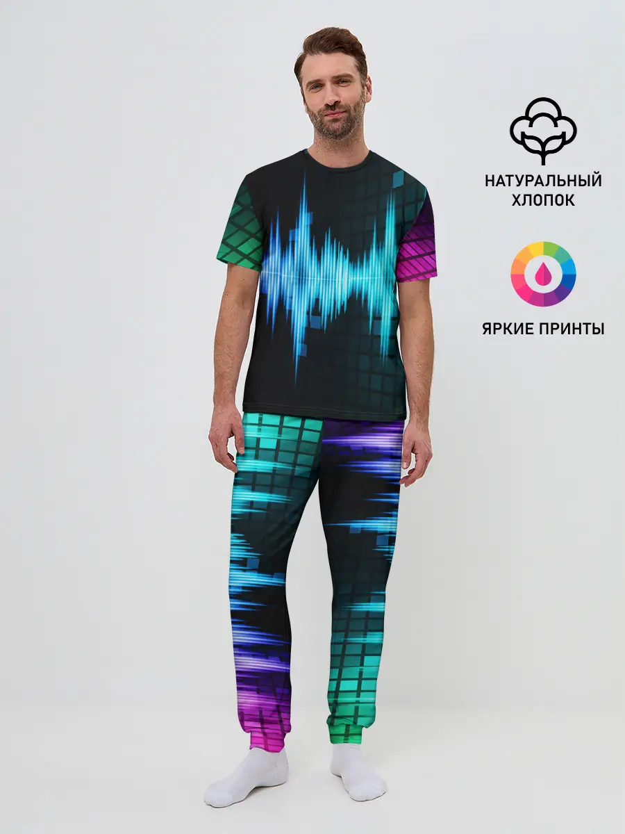 Мужская пижама с брюками / neon music
