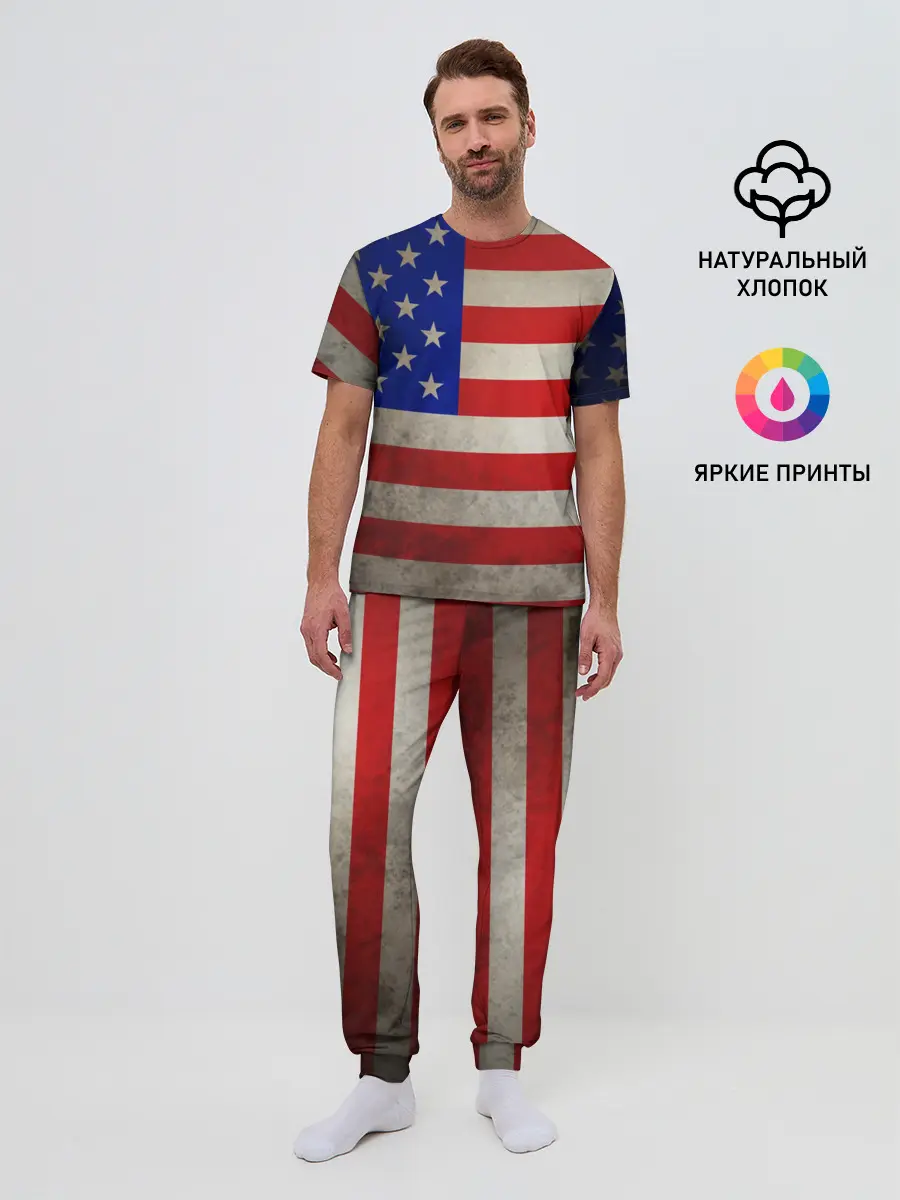 Мужская пижама с брюками / Американский флаг