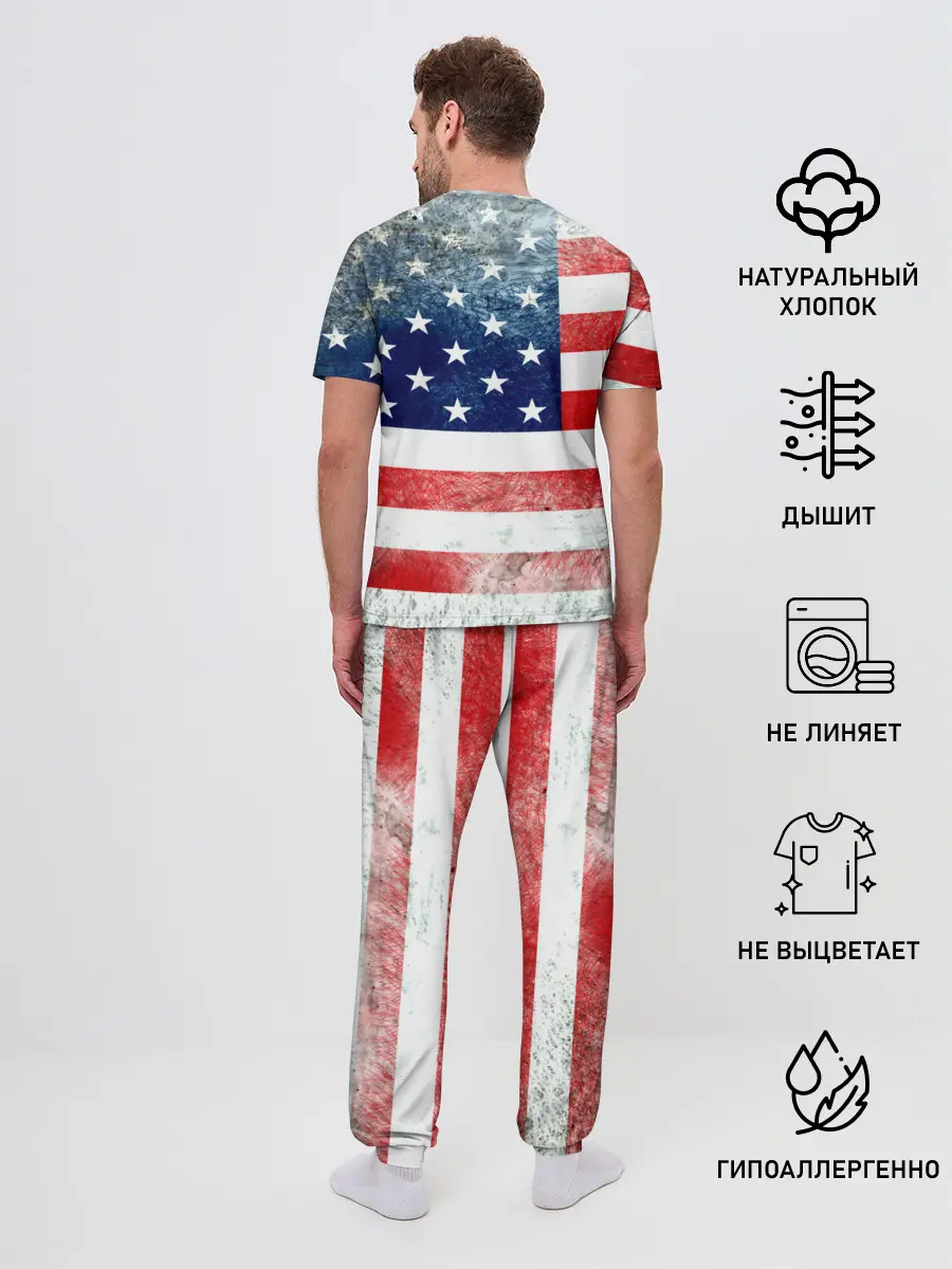 Мужская пижама с брюками / Америка Флаг