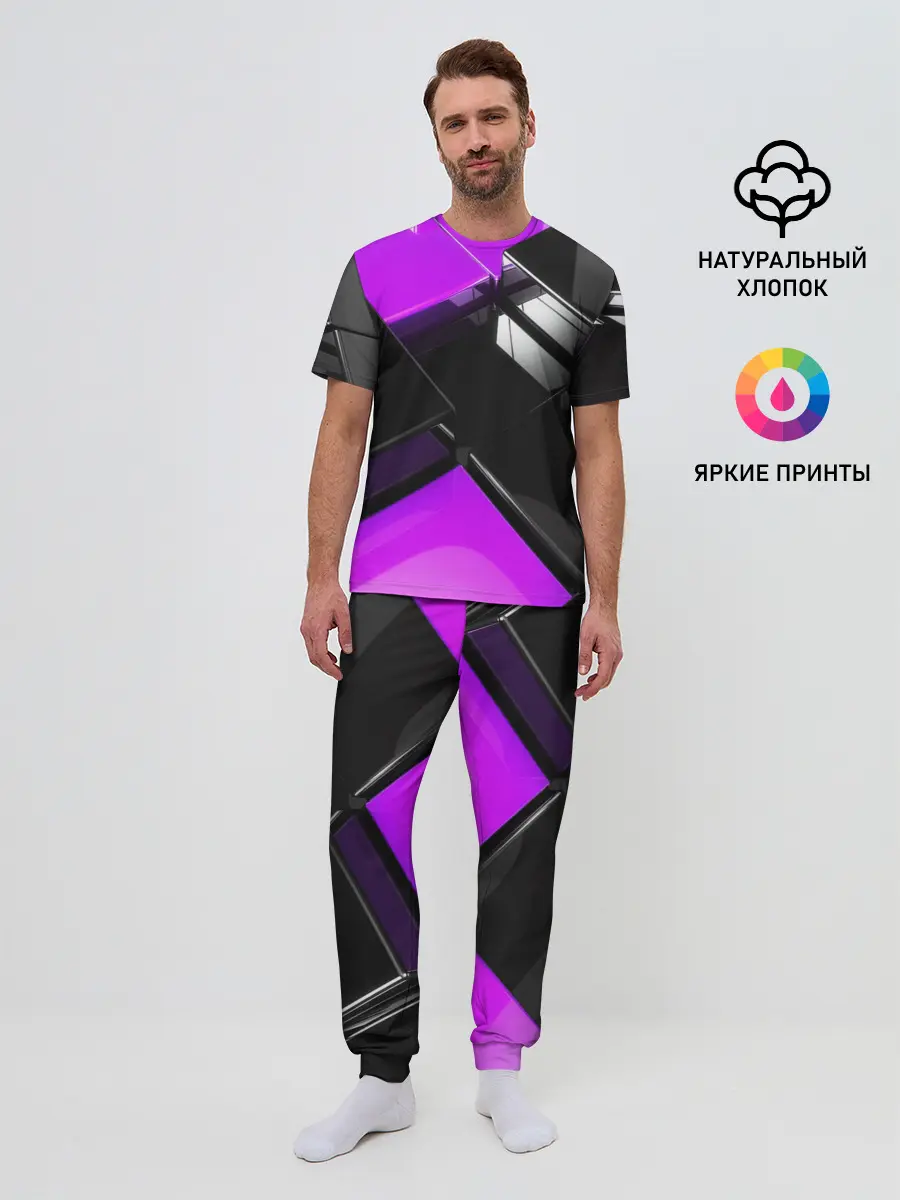 Мужская пижама с брюками / Неоновые кубы