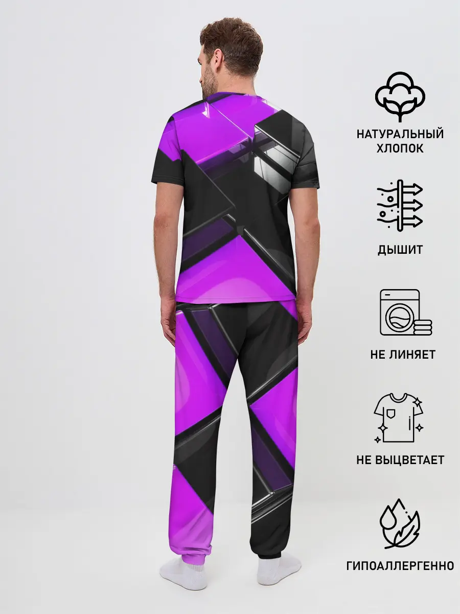 Мужская пижама с брюками / Неоновые кубы