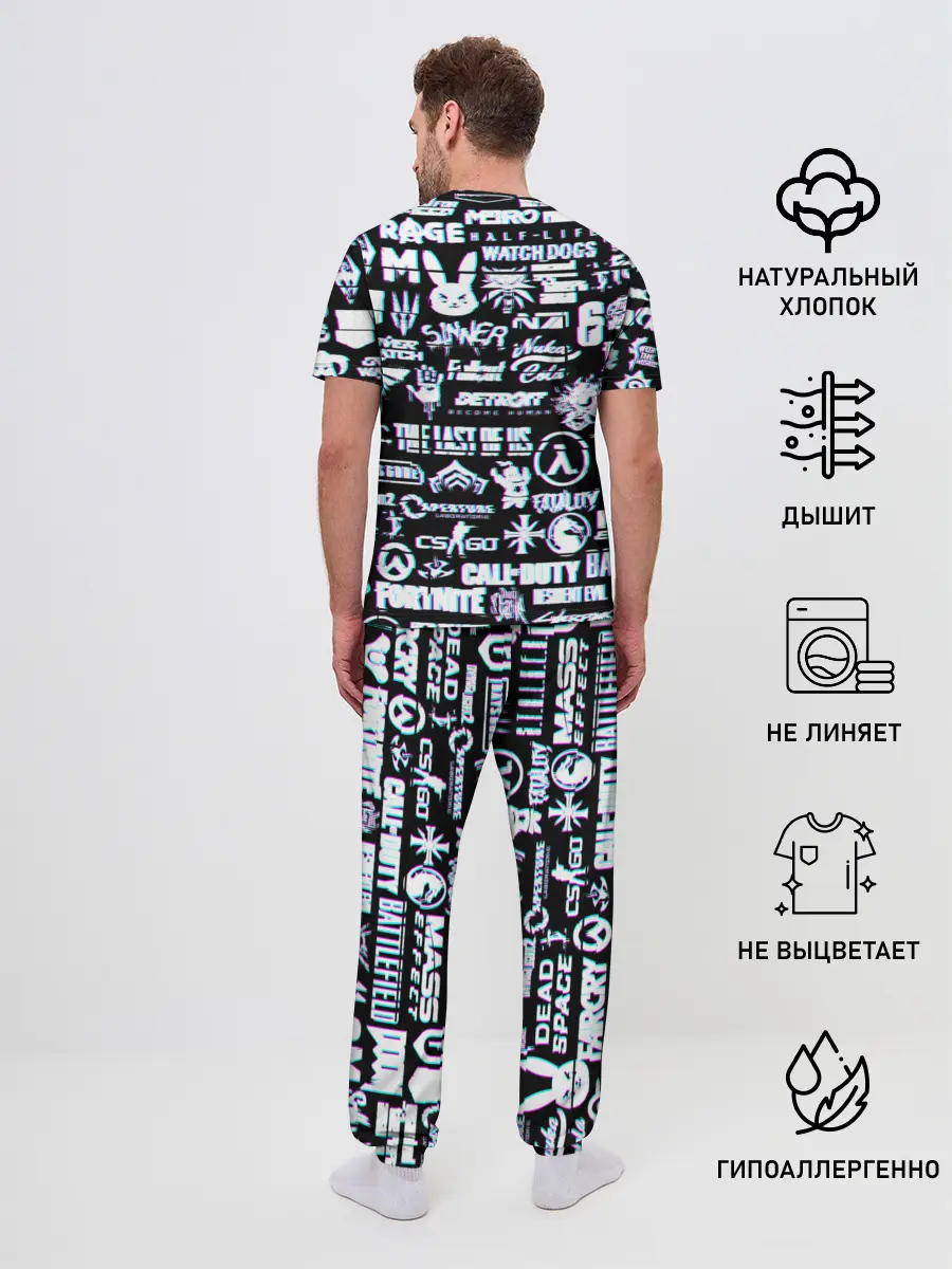 Мужская пижама с брюками / ЛОГОТИПЫ ИГР GLITCH | ГЛИТЧ