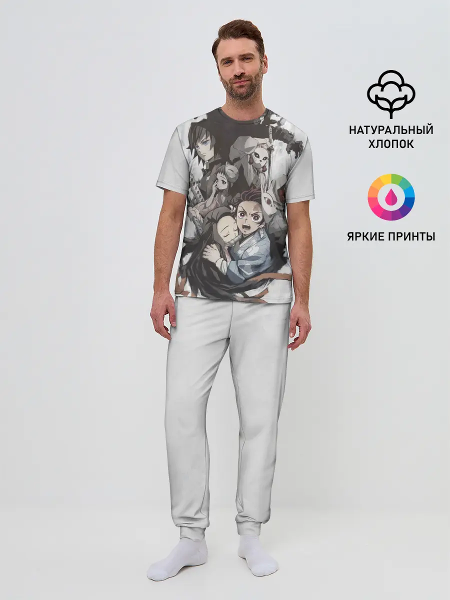 Мужская пижама с брюками / Kimetsu no Yaiba на сером
