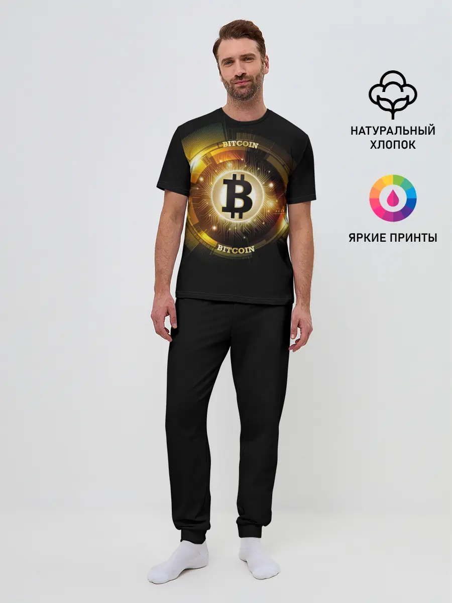 Мужская пижама с брюками / Золотой биткоин