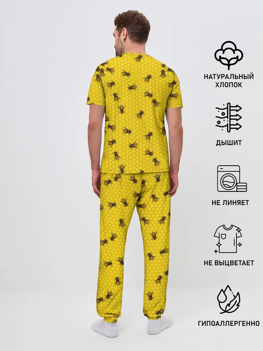 Мужская пижама с брюками / Пчелы в сотах