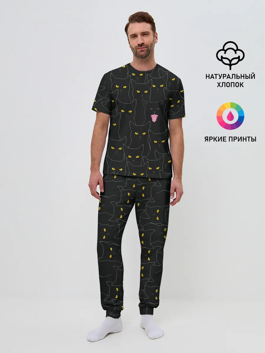 Мужская пижама с брюками / Чёрные коты