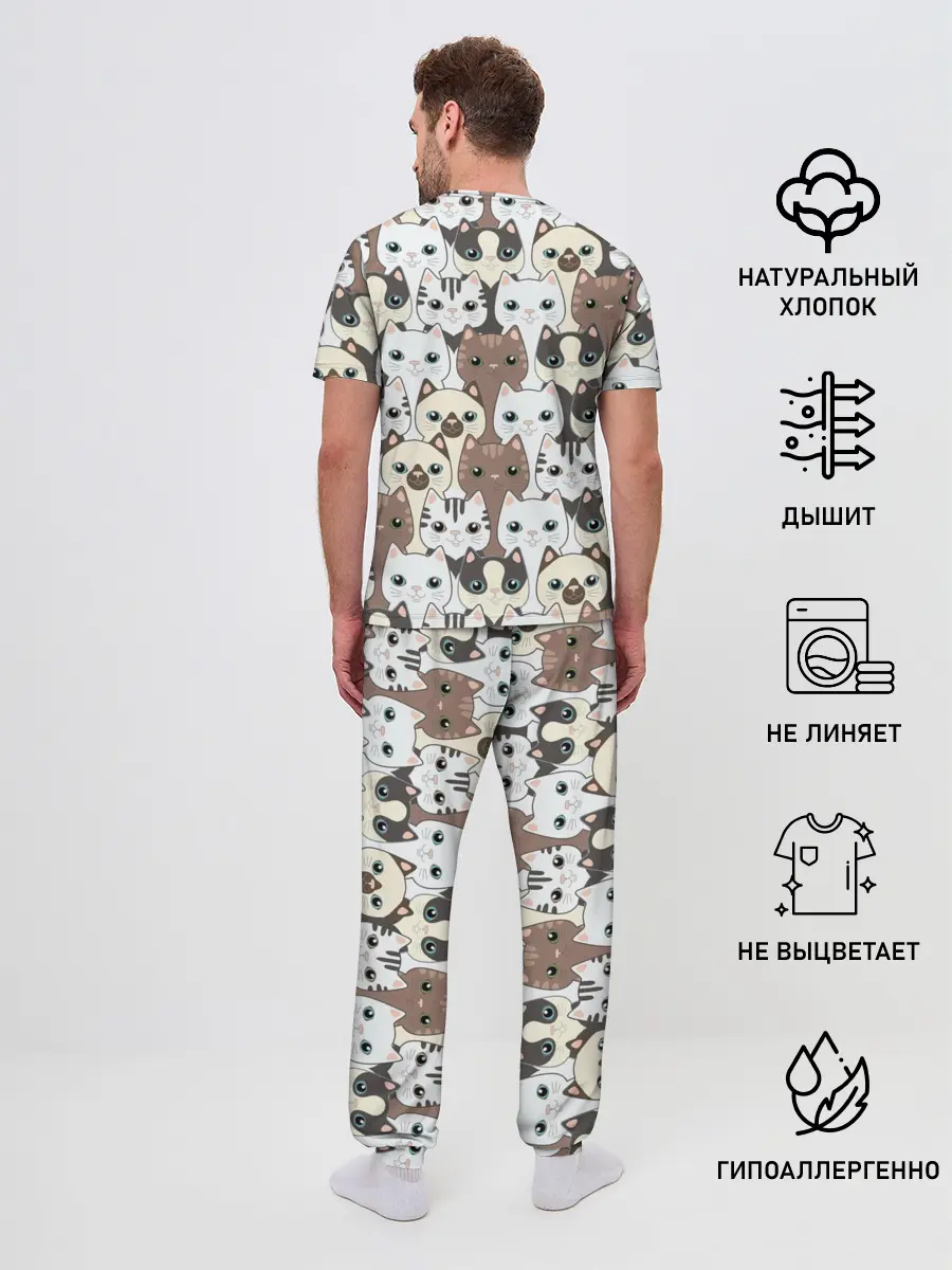 Мужская пижама с брюками / Котики