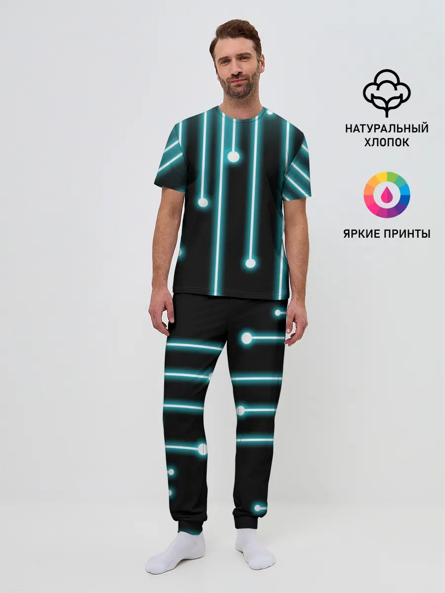 Мужская пижама с брюками / Неон