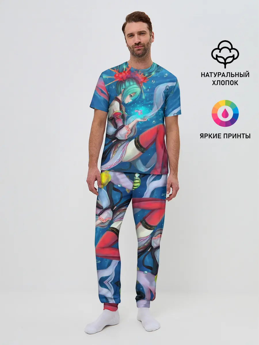 Мужская пижама с брюками / Hatsune Miku в чулках