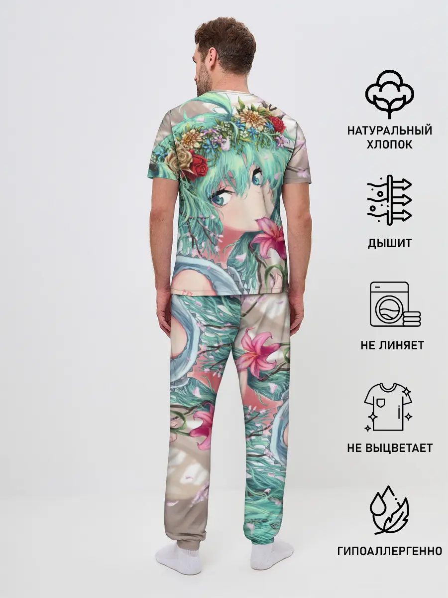 Мужская пижама с брюками / Цветок и Хацуне Мику