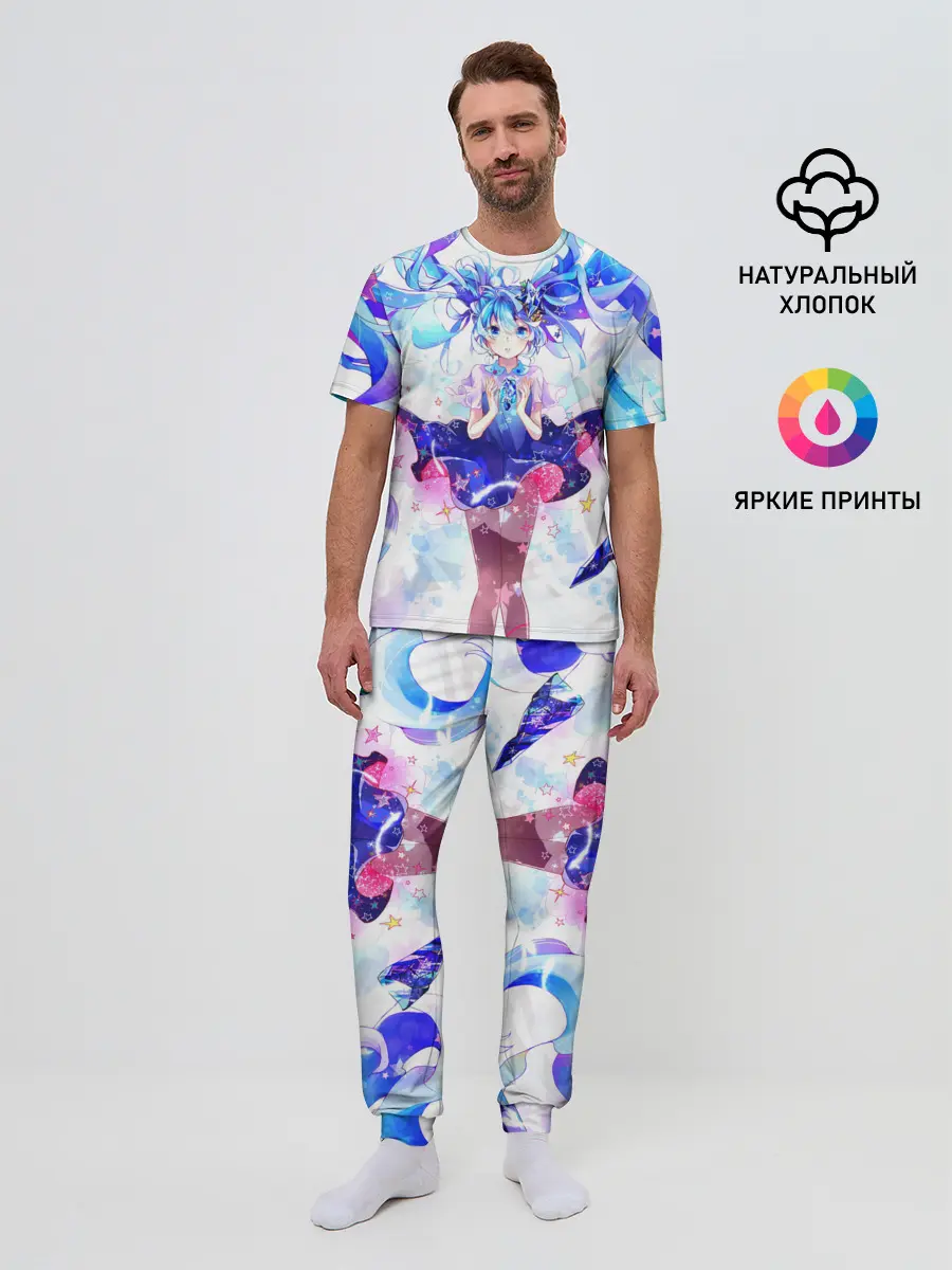 Мужская пижама с брюками / Хацуне Мику на красочном фоне