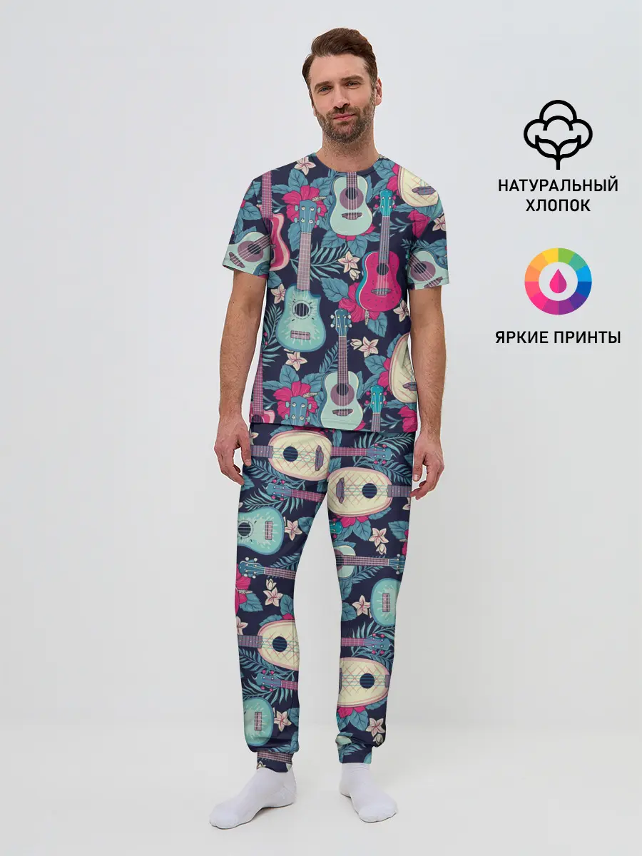 Мужская пижама с брюками / Укулеле фруктовые