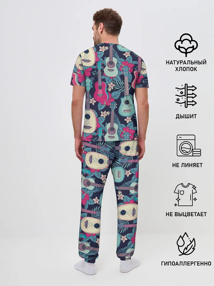 Мужская пижама с брюками / Укулеле фруктовые