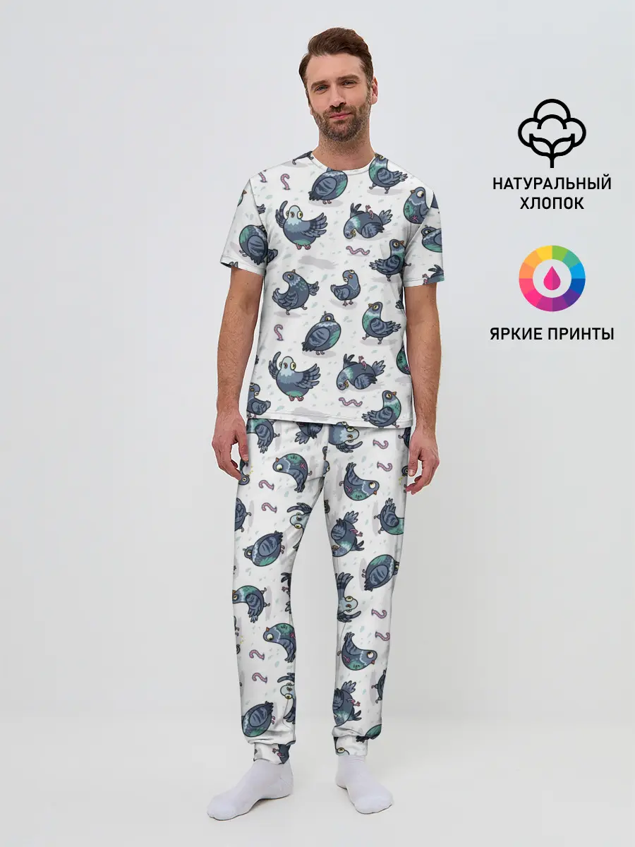 Мужская пижама с брюками / Голуби