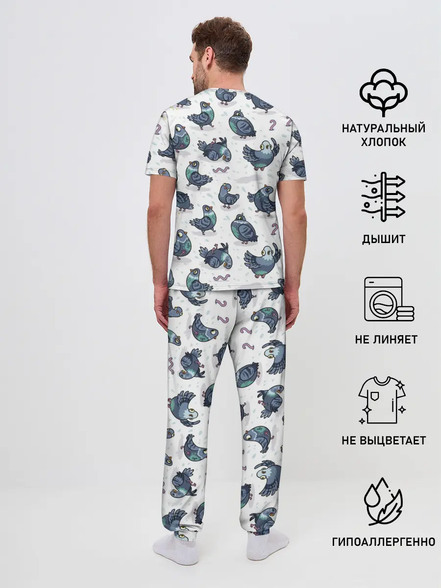 Мужская пижама с брюками / Голуби