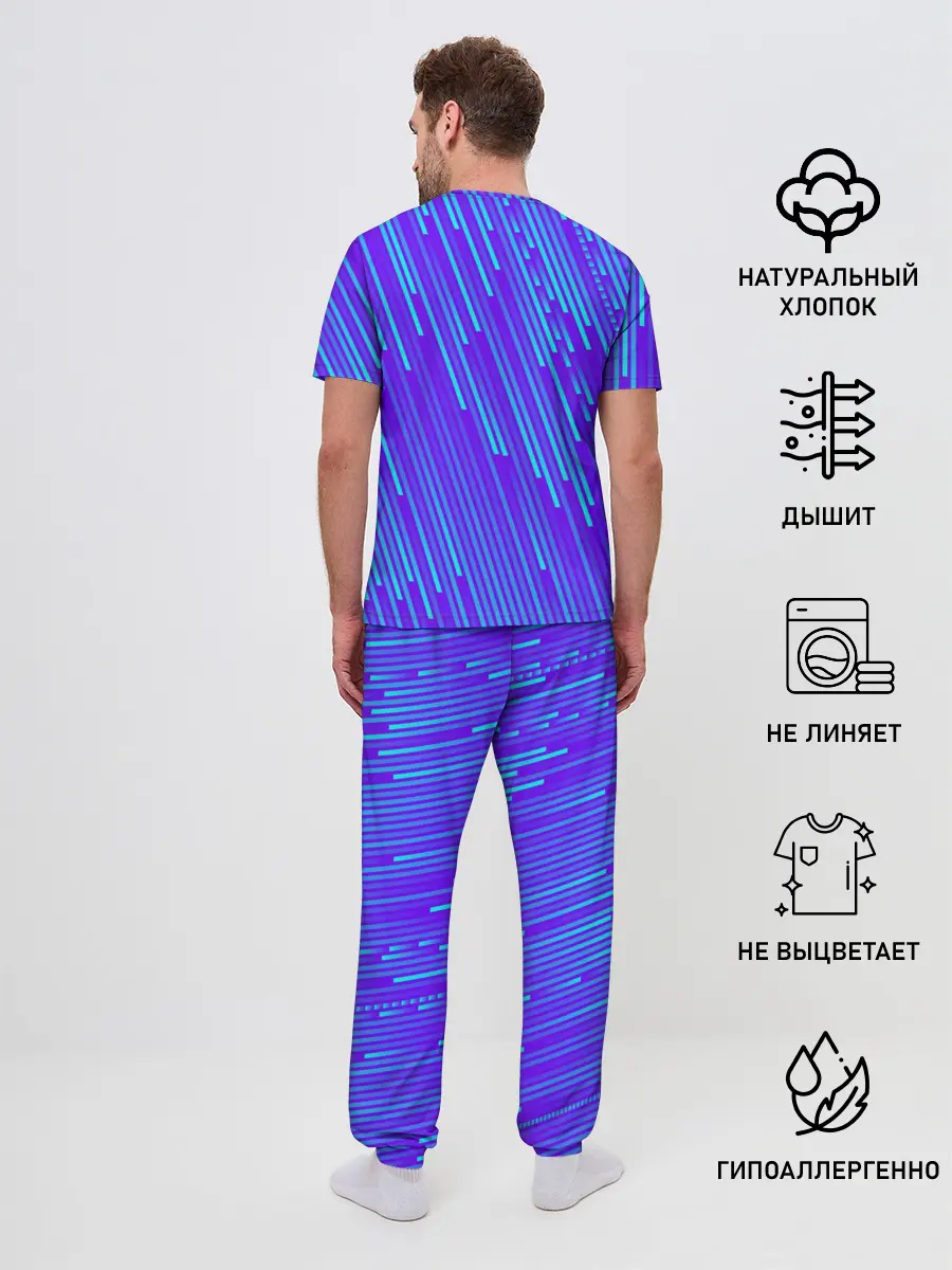 Мужская пижама с брюками / Неоновые Линии