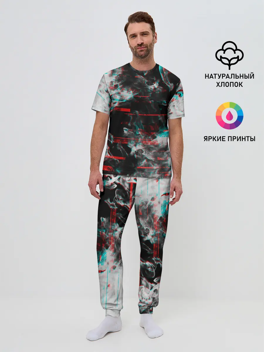 Мужская пижама с брюками / White flame glitch
