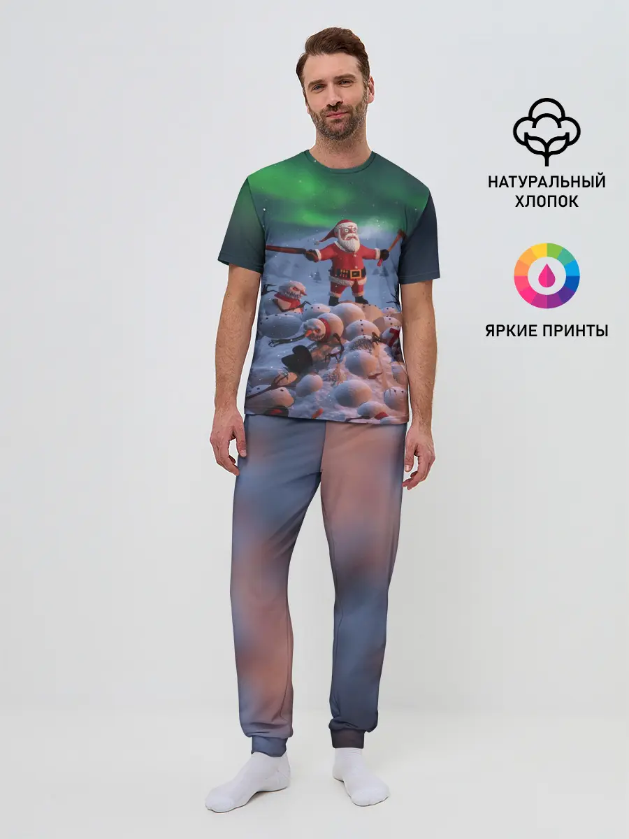 Мужская пижама с брюками / Дед мороз и снеговики-зомби