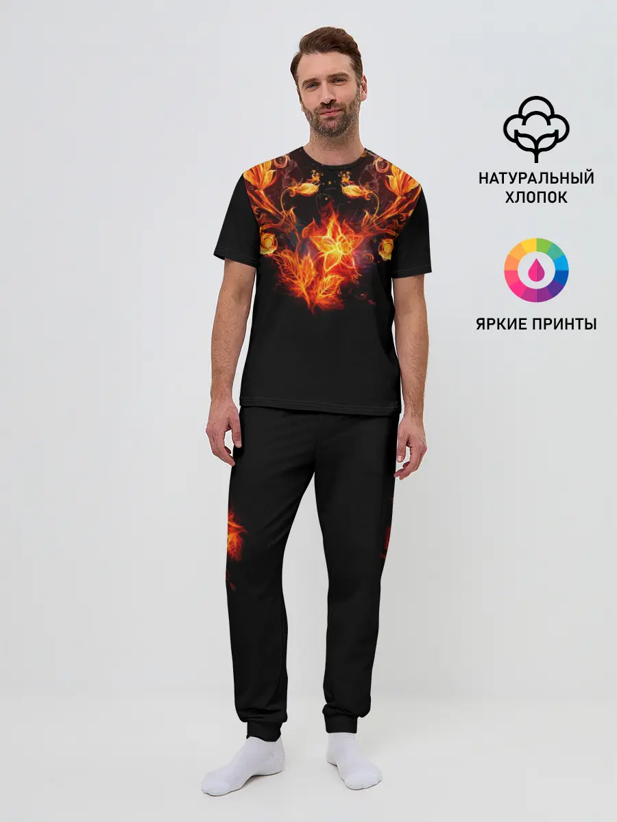 Мужская пижама с брюками / Огненные цветы в темноте