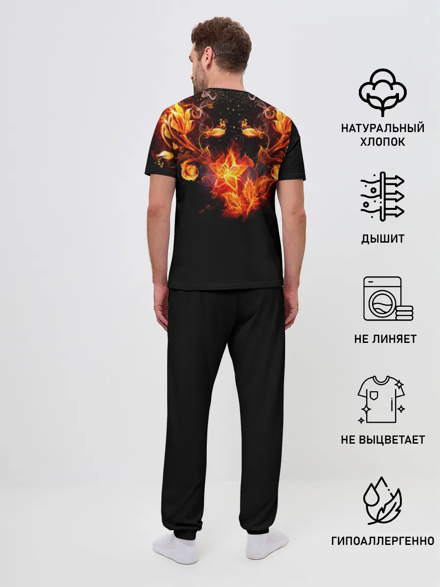 Мужская пижама с брюками / Огненные цветы в темноте