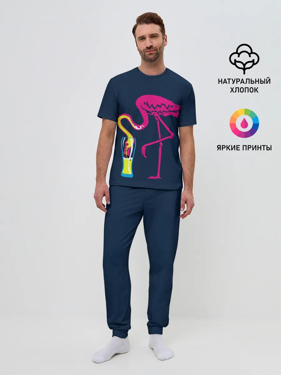 Мужская пижама с брюками / Кислотный фламинго