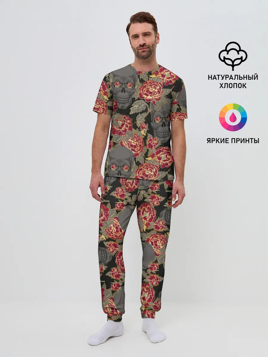 Мужская пижама с брюками / Черепа и розы