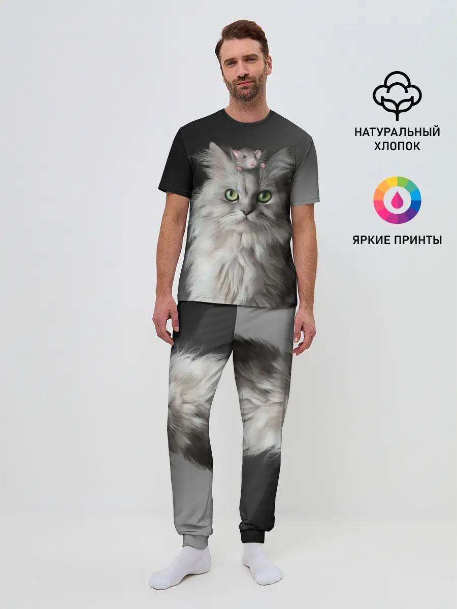 Мужская пижама с брюками / Кот и мышка