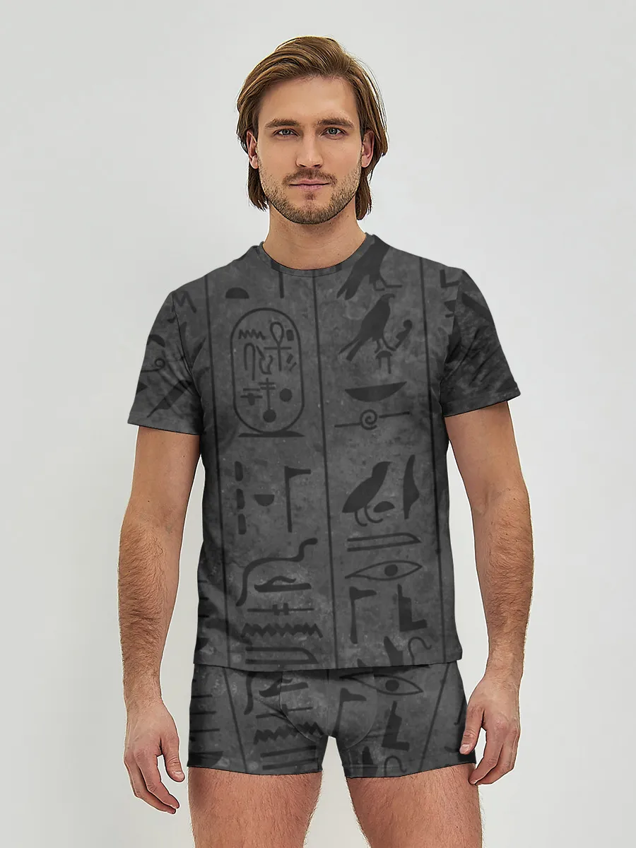 Мужские трусы с футболкой / Египетские Иероглифы 3D