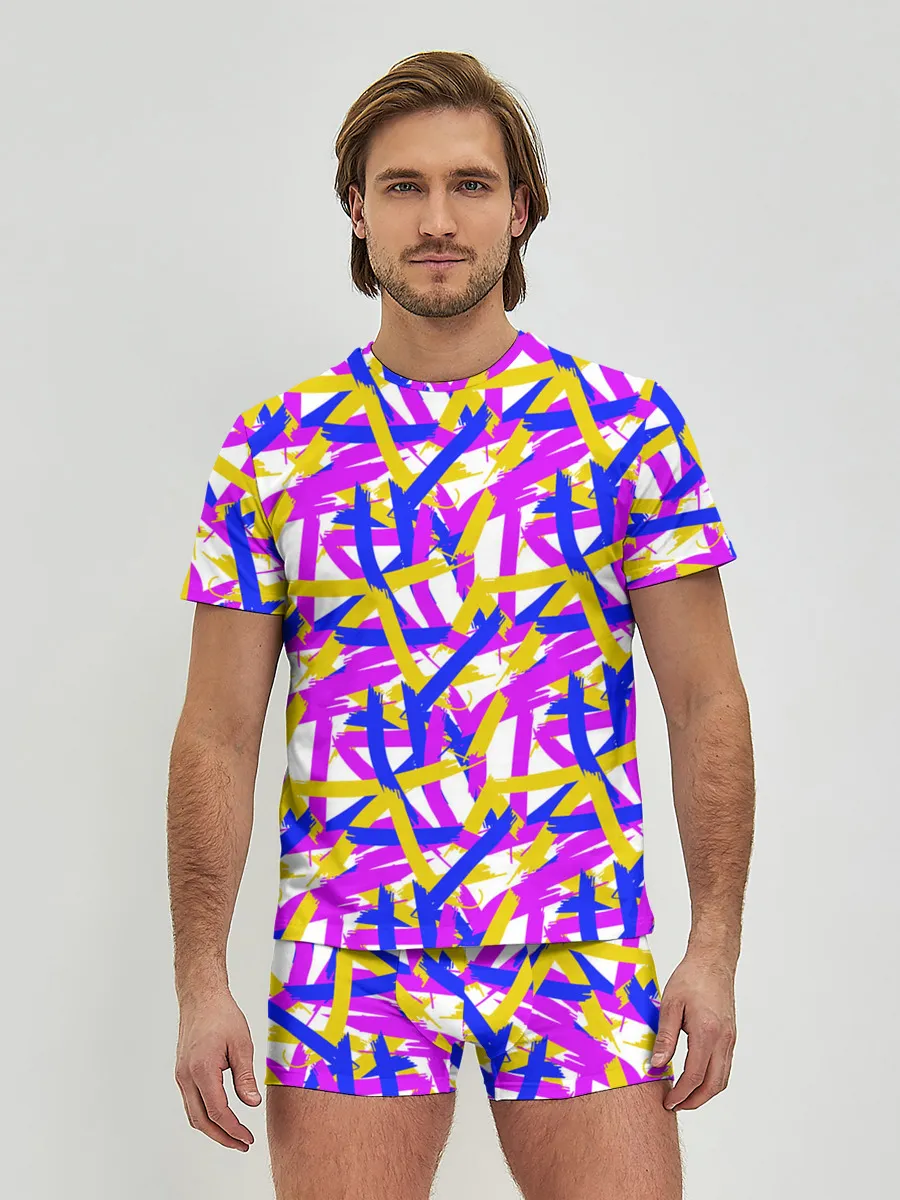 Мужские трусы с футболкой / абстракция из ярких полос