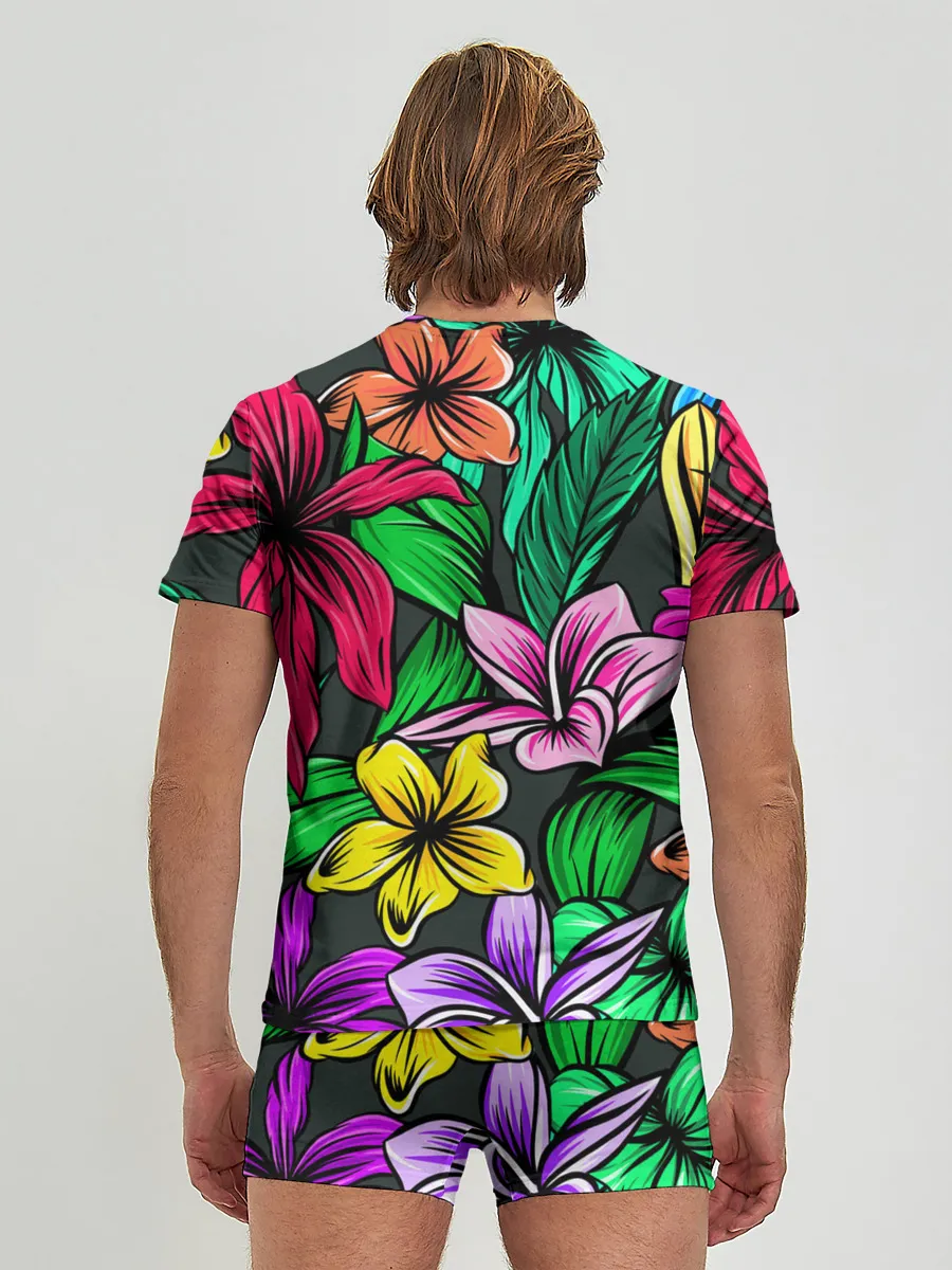 Мужские трусы с футболкой / Цветочный фон | Пляжная