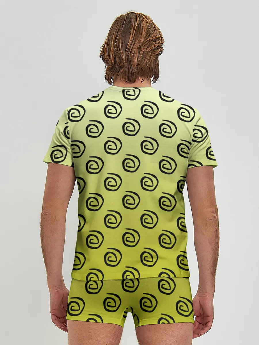 Мужские трусы с футболкой / узор спиральки на желтом фоне