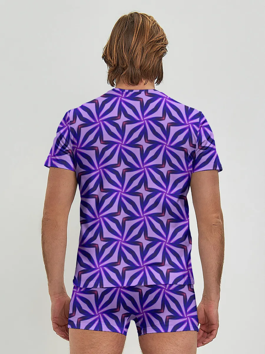 Мужские трусы с футболкой / Синие острые узоры