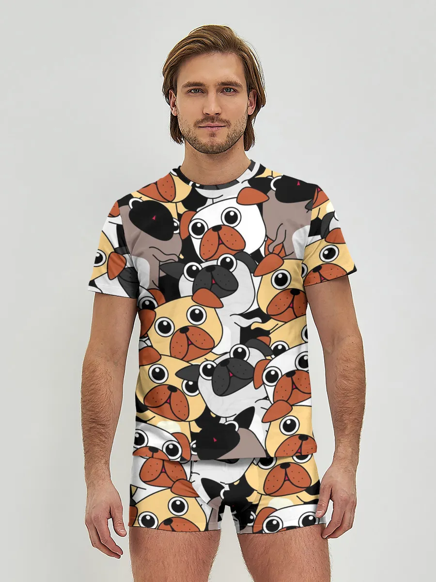Мужские трусы с футболкой / Собаки мопсы
