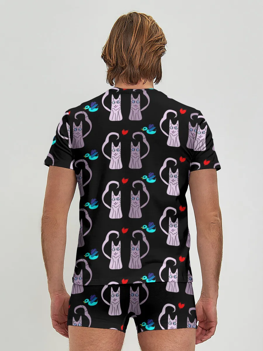 Мужские трусы с футболкой / Фиолетовые котики