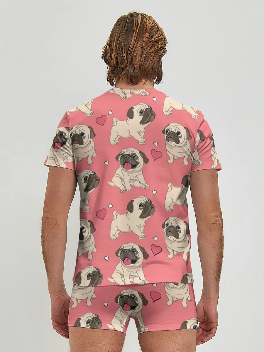 Мужские трусы с футболкой / Мопсики и Сердечки