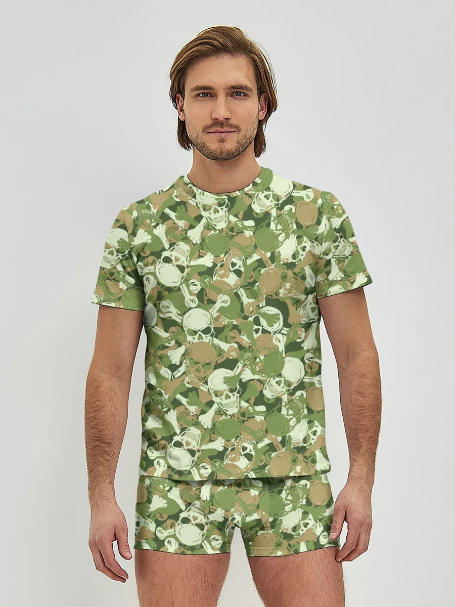 Мужские трусы с футболкой / Камуфляж из черепов