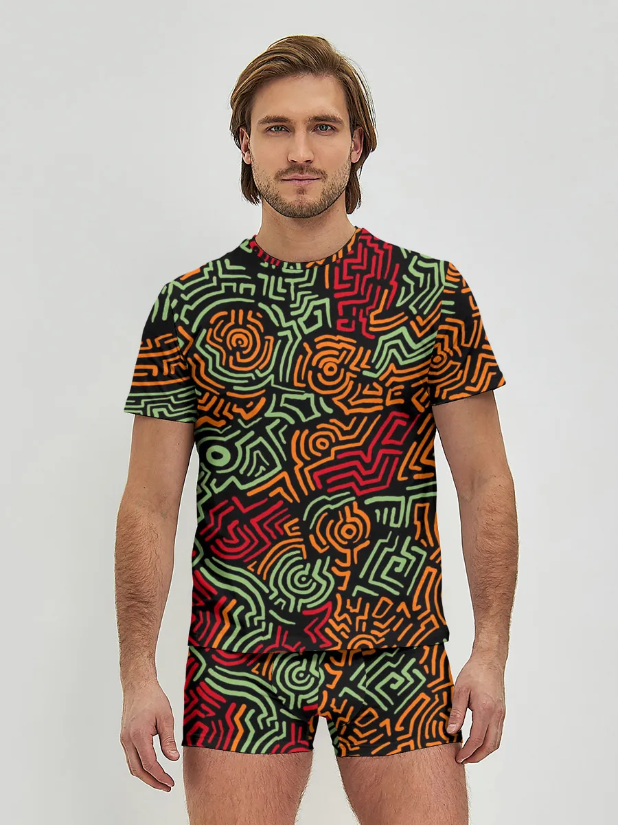 Мужские трусы с футболкой / абстрактный узор линии