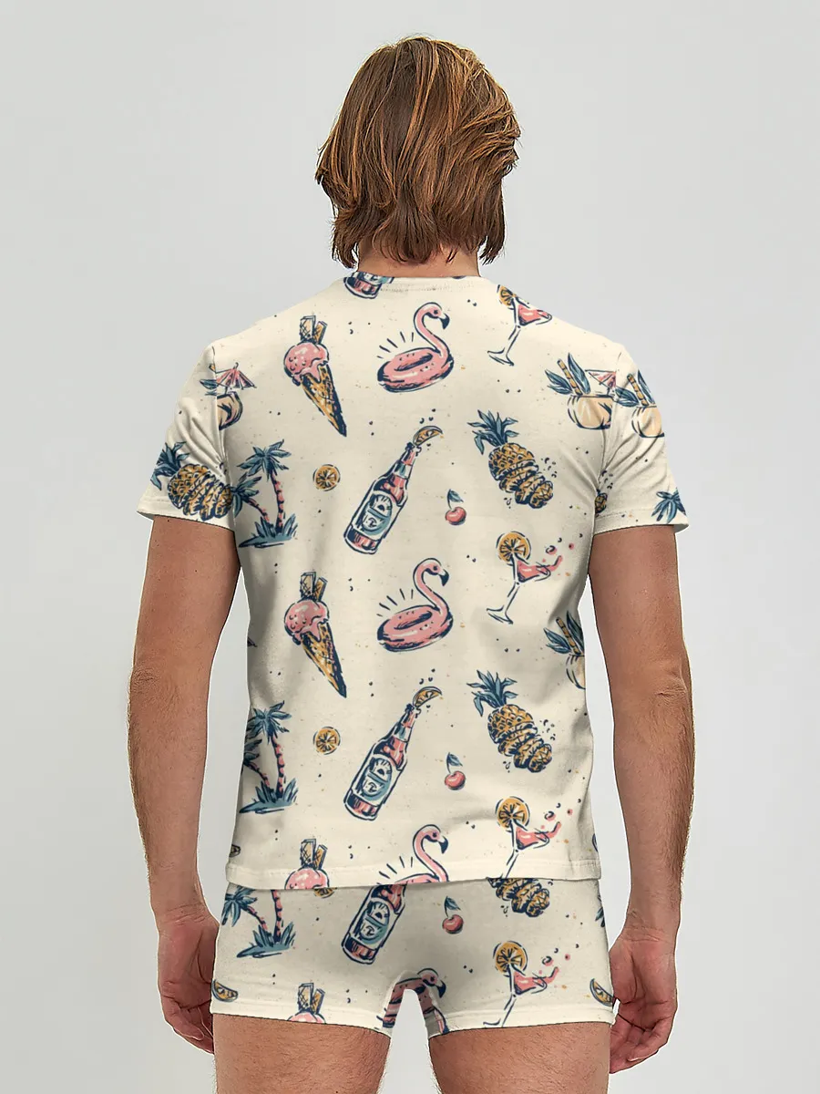 Мужские трусы с футболкой / Винтажный Гавайский Рисунок