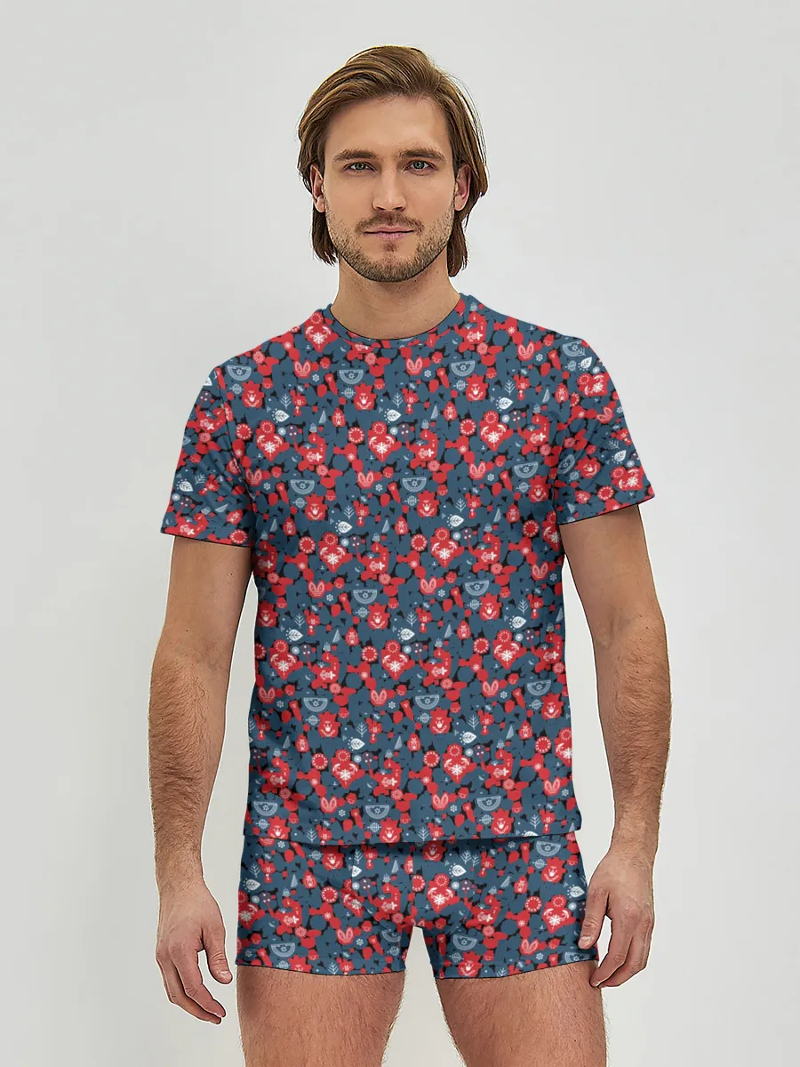 Мужские трусы с футболкой / Лесной узорный паттерн