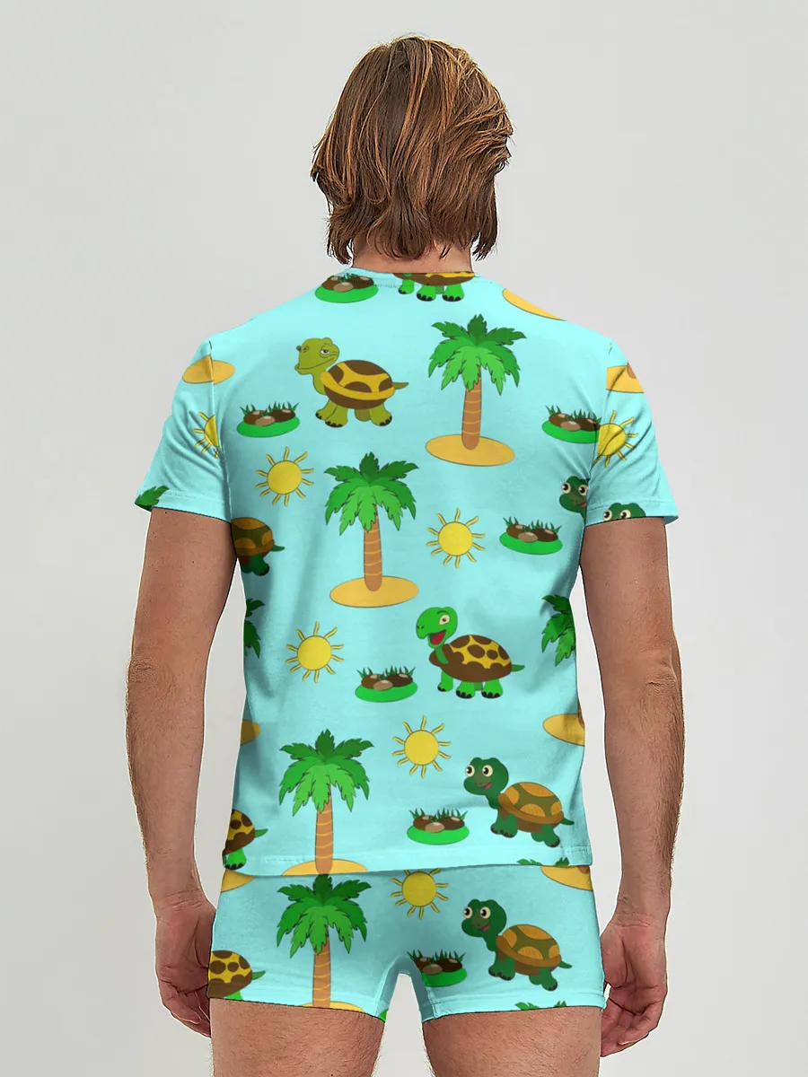 Мужские трусы с футболкой / черепашки и пальмы